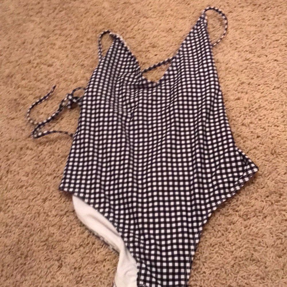 black and white checkered one piece swimsuit